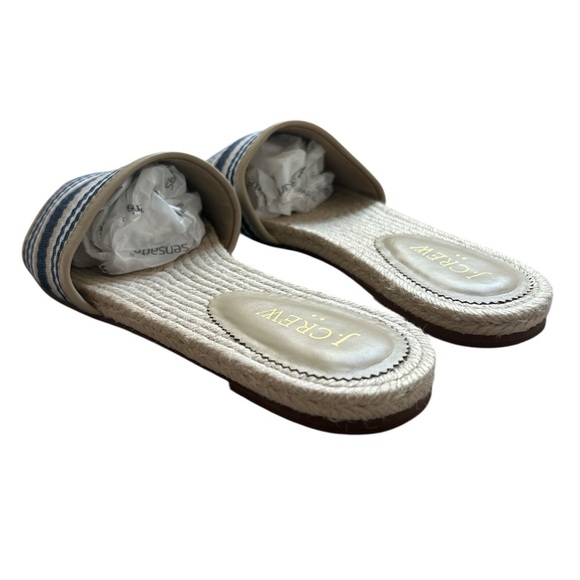 NWT J.Crew Factory SZ 8 Canvas Striped Slides Flat Sandals Blue Tan Casual. - Picture 2 of 5